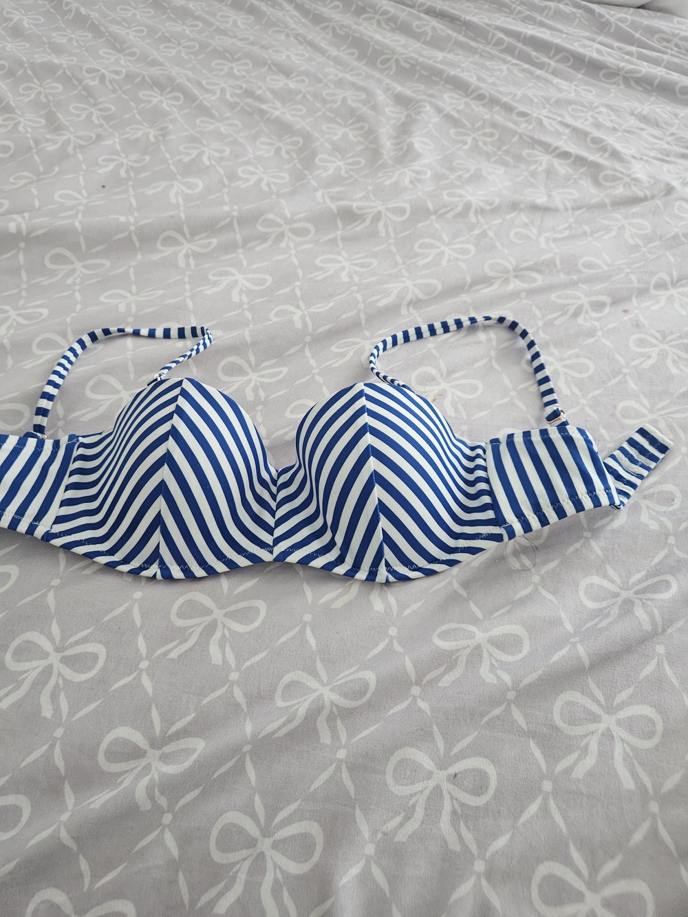 Blue and White Striped Women's 32 B Bikini Top - Classic Nautical Style